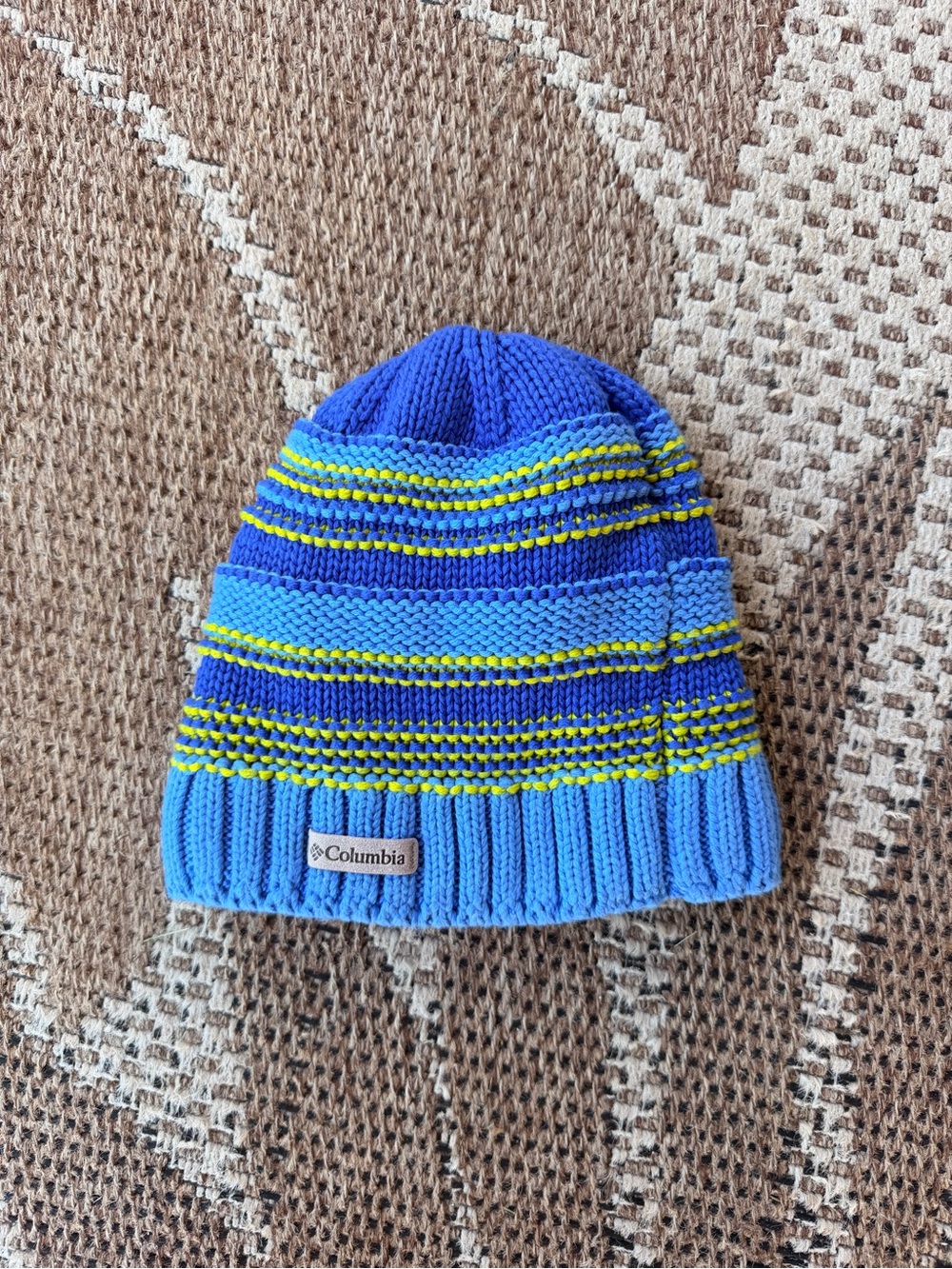 Columbia Kids Bright Blue and Yellow Striped Knit Hat